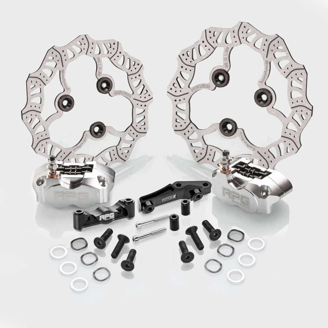 Bremskit Komplett Set RPG Competition 220mm + 200mm Competition Bremsscheibe Vorne Hinten + 4-Kolben Bremssattel + Sintermetall Bremsbeläge Yamaha AeroxRacingProjectGermanyBremsen-Sets4K4k aufnahmebremssattel