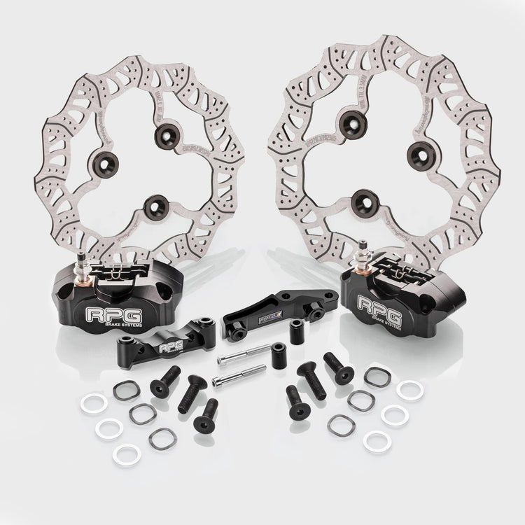 Bremskit Komplett Set RPG Competition 220mm + 200mm Competition Bremsscheibe Vorne Hinten + 4-Kolben Bremssattel + Sintermetall Bremsbeläge Yamaha AeroxRacingProjectGermanyBremsen-Sets4K4k aufnahmebremssattel