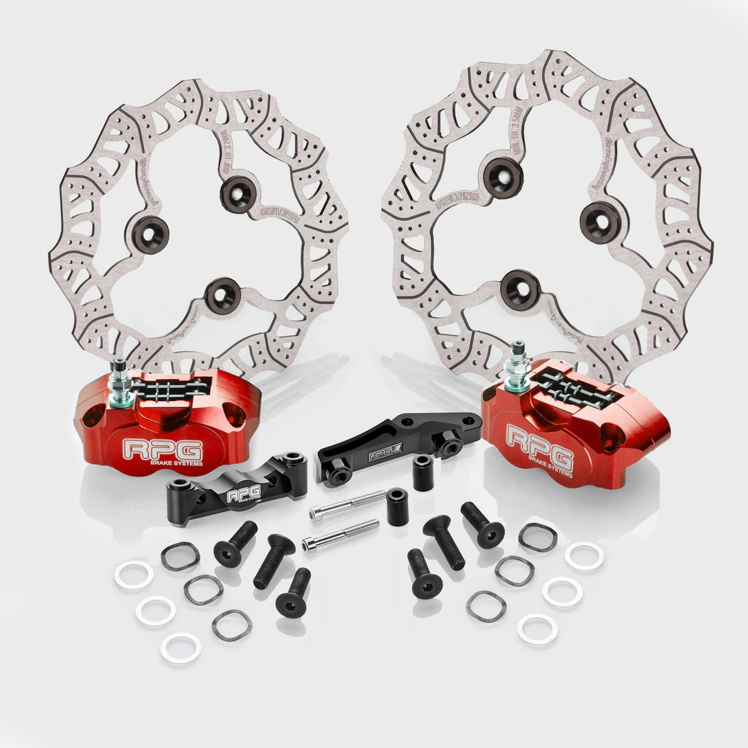 Bremskit Komplett Set RPG Competition 220mm + 200mm Competition Bremsscheibe Vorne Hinten + 4-Kolben Bremssattel + Sintermetall Bremsbeläge Yamaha AeroxRacingProjectGermanyBremsen-Sets4K4k aufnahmebremssattel