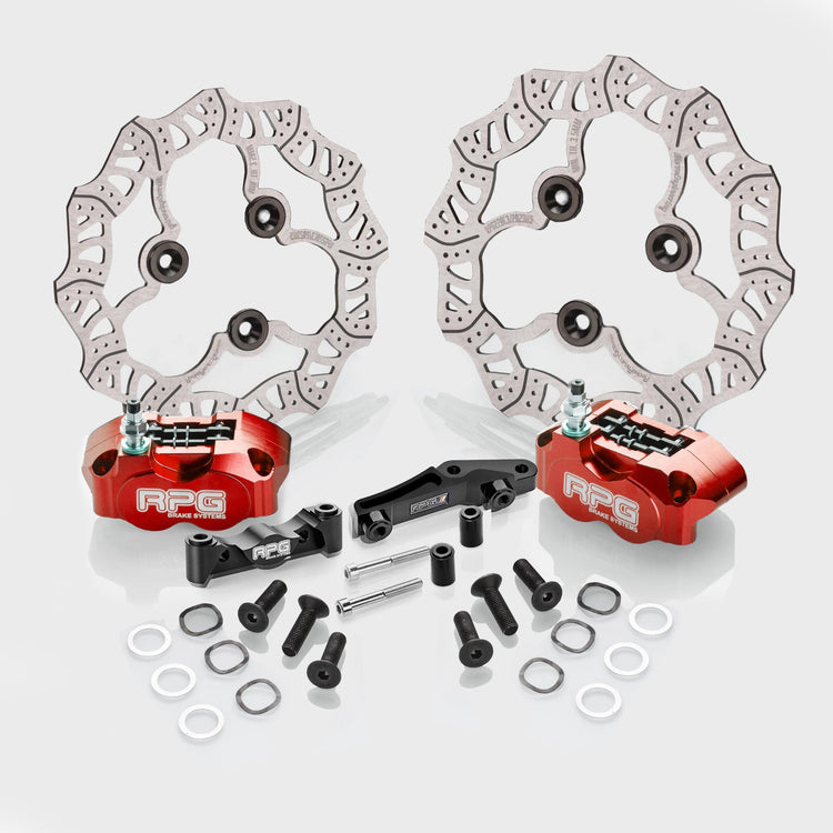 Bremskit Komplett Set RPG Competition 220mm + 200mm Competition Bremsscheibe Vorne Hinten + 4-Kolben Bremssattel + Sintermetall Bremsbeläge Yamaha AeroxRacingProjectGermanyBremsen-Sets4K4k aufnahmebremssattel