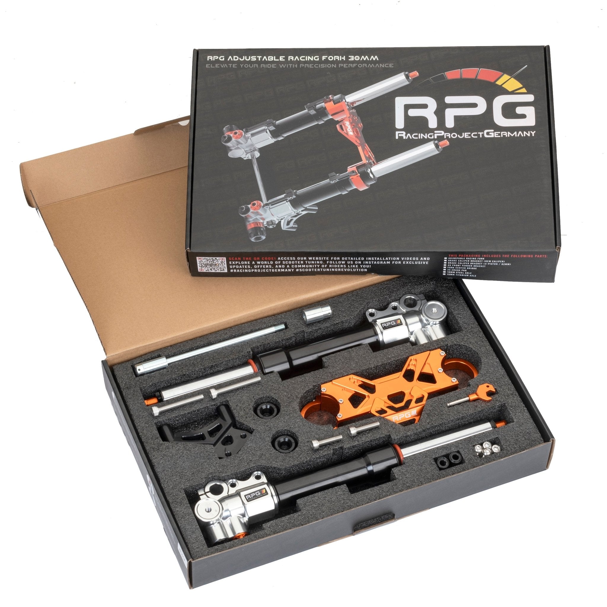 Gabelholme RPG Adjustable Racing Fork CNC Holme / Yamaha Aerox / UniversellRacingProjectGermanyStoßdämpferSchwarzeinstellbares fahrwerkfahrwerkGabel