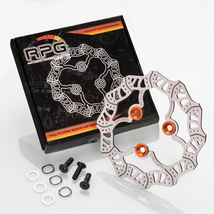 Bremsscheibe 200mm RPG Competition CNC, schwimmend für Yamaha Aerox hintenRacingProjectGermanyBremsscheibeM8Aluminium (orange)