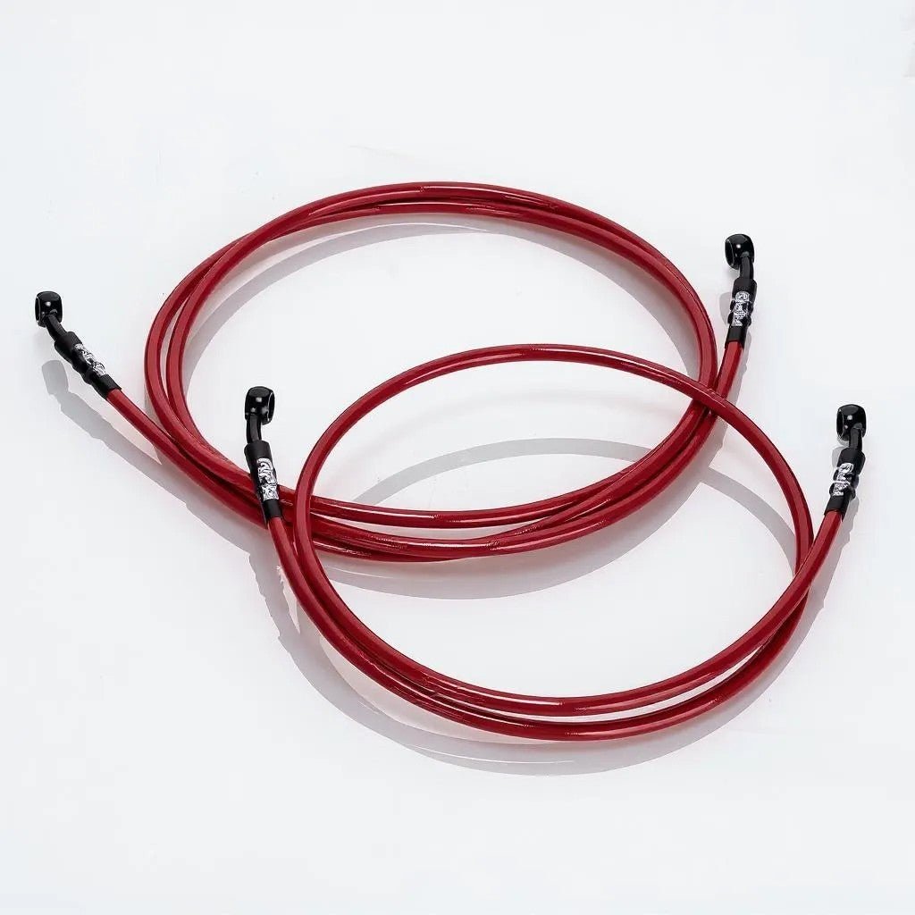 Bremsleitung Stahlflex RPG Tuning Universell Yamaha AeroxRacingProjectGermanyBremsleitungRot110cm (vorne)Bremsfading vermeidenBremsleitungen TuningHochleistungsbremsen