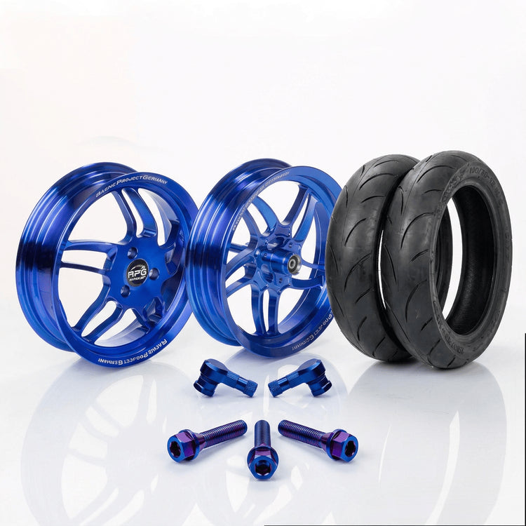 CNC Felgen Set + Semi Slick Reifen Yamaha AeroxRacingProjectGermanyFelgeBlauBlauAerox Reifen 13 ZollCNC FelgenFelgen Set 13 Zoll