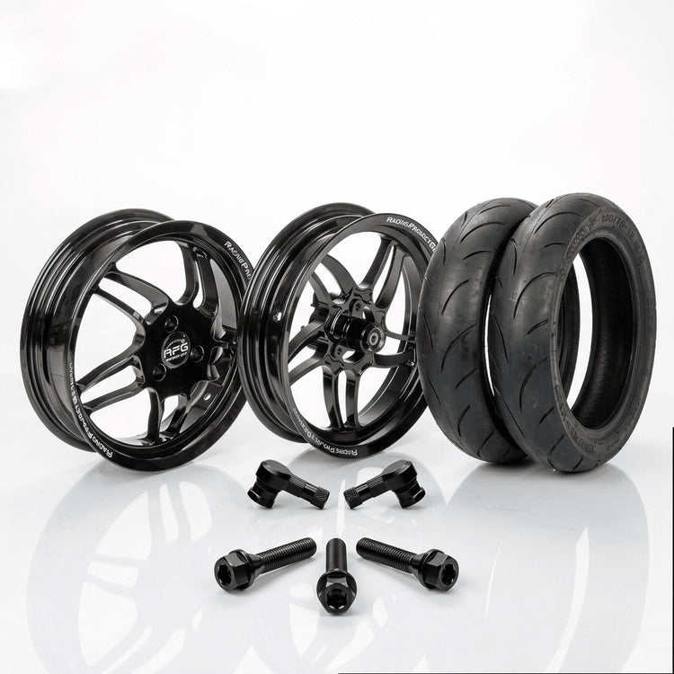 CNC Felgen Set + Semi Slick Reifen Yamaha AeroxRacingProjectGermanyFelgeSchwarzBlauAerox Reifen 13 ZollCNC FelgenFelgen Set 13 Zoll