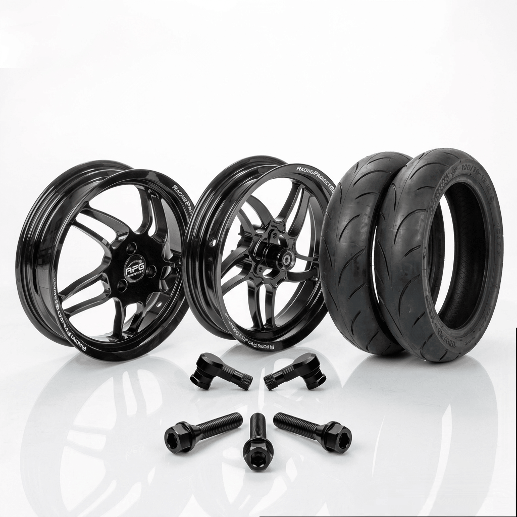 CNC Felgen Set + Semi Slick Reifen Yamaha AeroxRacingProjectGermanyFelgeSchwarzBlauAerox Reifen 13 ZollCNC FelgenFelgen Set 13 Zoll