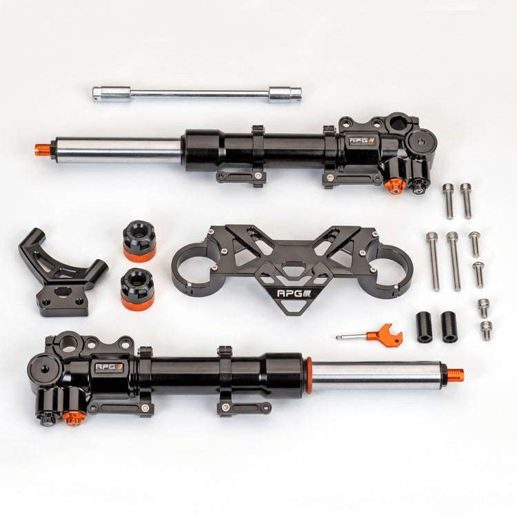 Komplettset: Gabelholme 30mm Voll - Einstellbar, CNC - Yamaha Aerox / UniversellRacingProjectGermanyGabelOrangeOrangeSchwarz *limitiert*4 - Kolben BremssattelAerox Racing PartsAerox Tuning