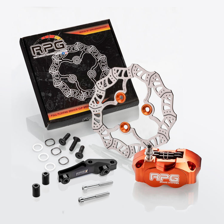 Bremskit Vorne RPG Set: Competition Bremsscheibe 220mm + 4-Kolben Bremssattel + Adapter für Yamaha AeroxRacingProjectGermanyBremsen-SetsOrangeM8 Aluminium (orange)4-kolben4K4k aufnahme